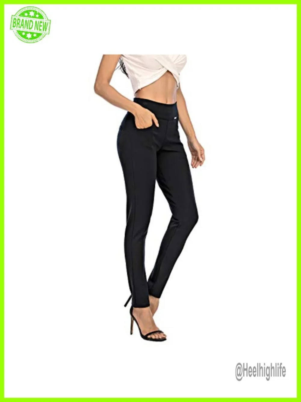 4-Way Stretch Knit Dress Pants Pull On High Waist Skinny Work Pants